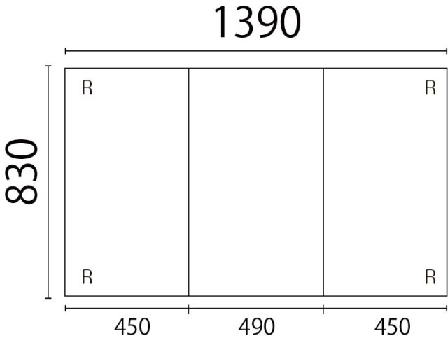 組合せ風呂ふた　830mm×1390mm 3枚割 (非均等)