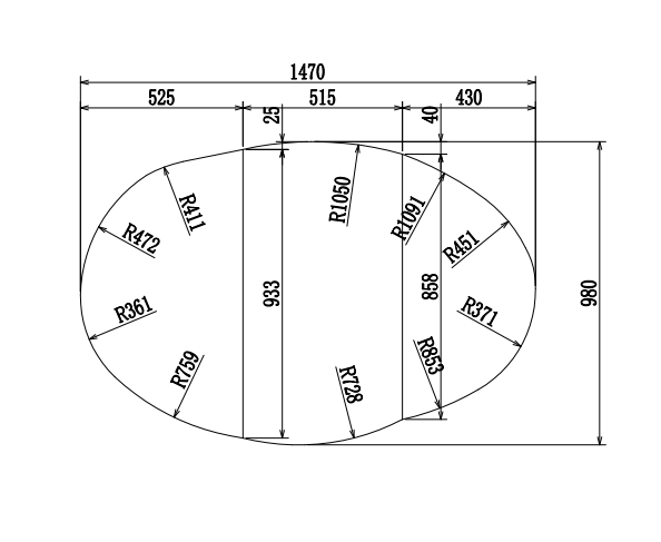 変形組合せ風呂ふた　980mm x 1470mm／3分割 大型浴槽用ふた　ビッグセーションタイプ