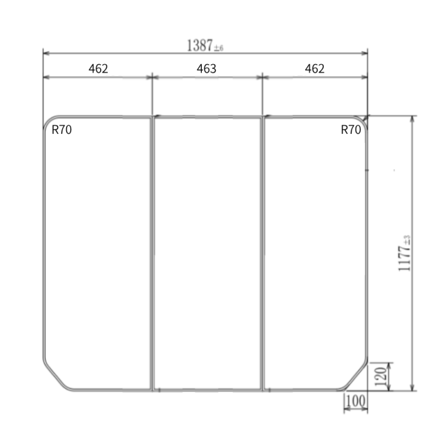 【日本製】寮や民宿などの大型浴槽のお風呂のふた　受注生産品　1177X1387ｍｍ　3分割　変形
