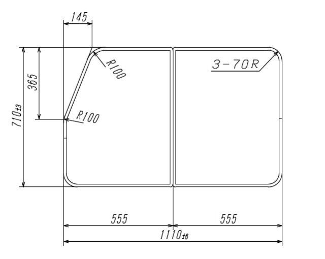 変形組合せ風呂ふた　710mm×1110mm 2枚割　1カ所斜めカット