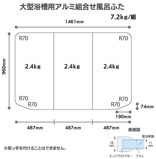 変形組合せ風呂ふた　960mm x1461mm／2分割or３分割　変形有　厚みが変わります/3分割　厚み約18ｍｍ