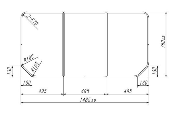 変形組合せ風呂ふた　760mm×1485mm 3枚割　2カ所斜めカット