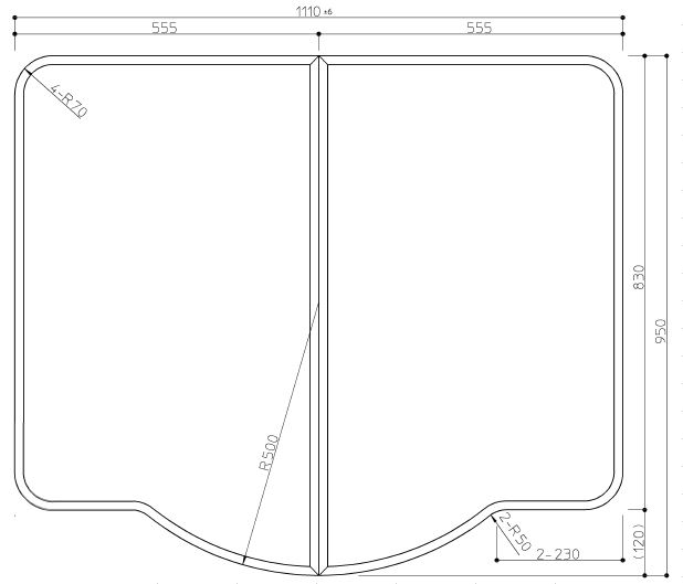 組み合わせ風呂ふた 変形 950ｍｍｘ1110mm 2枚割