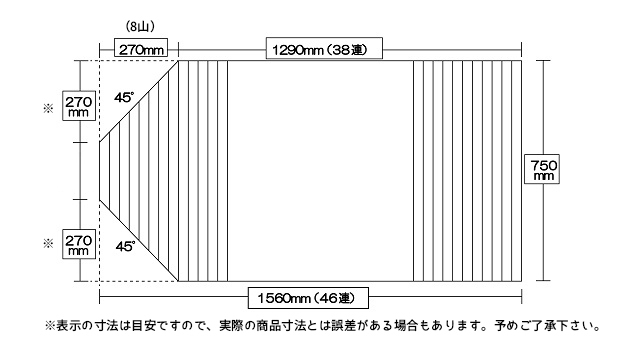 変形巻きふた 片上下45度カット 750ｍｍ×1560ｍｍ 風呂ふた満足館