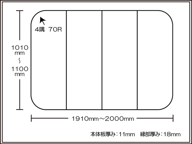 【日本製】寮や民宿などの大型浴槽のお風呂のふた　ビックセーション 1010～1100×1910～2000mm ４枚割