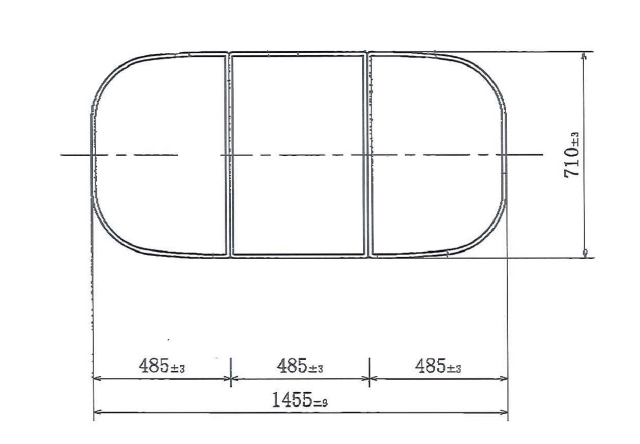 変形組合せ風呂ふた　710mm×1455mm 3枚割