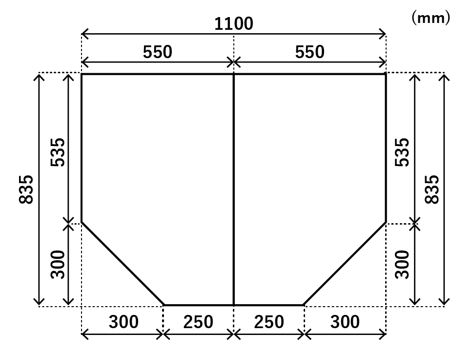 変形組合せ風呂ふた　835mm×1100mm 2枚割 (両下欠け)