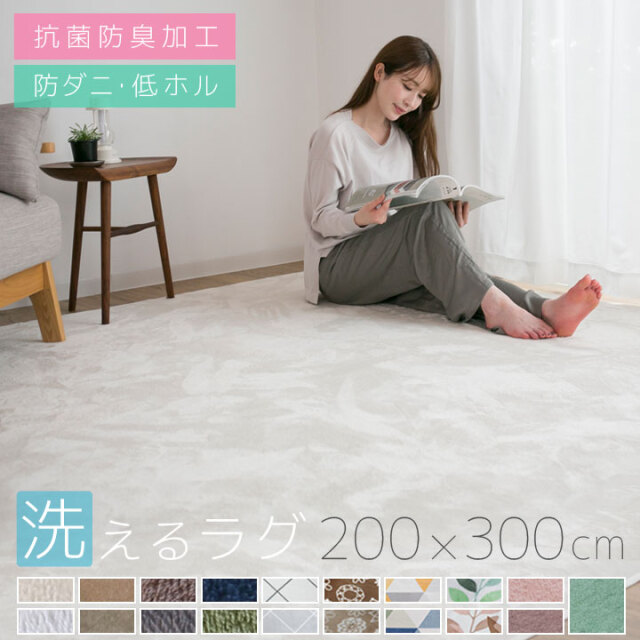 ラグ カーペット 洗える オールシーズン 200×300 防ダニ ラグマット 滑り止め付 マット ラグカーペット 夏 冬 ホットカーペット対応 フランネル ウォッシャブル 絨毯 リビング 床暖房対応 A709