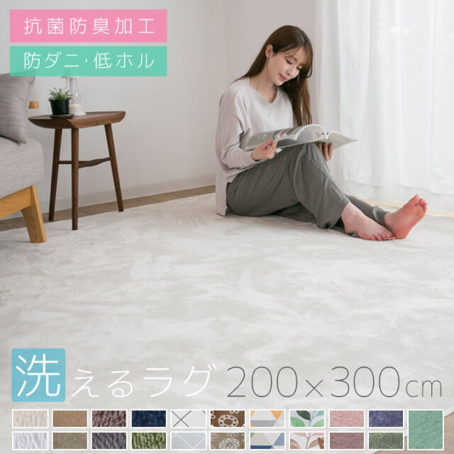 ラグ カーペット 洗える オールシーズン 200×300 防ダニ ラグマット 滑り止め付 マット ラグカーペット 夏 冬 ホットカーペット対応 フランネル ウォッシャブル 絨毯 リビング 床暖房対応 A709