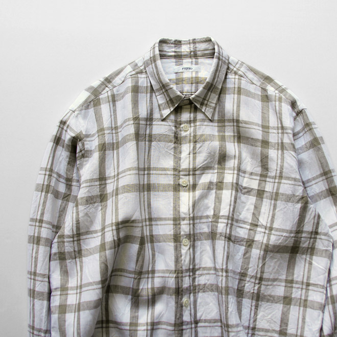 FUJITO / Big Silhouette Shirt - Linen Beige Check