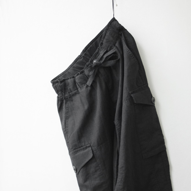 alvana / Linen Cotton Knee Cargo Pants - Black