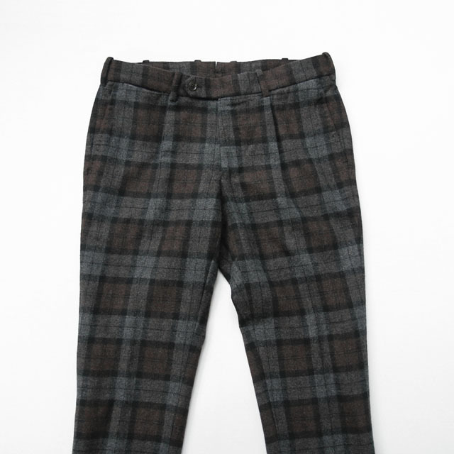 <35% OFF> ARBRE / Basic Slim Trouser - Wool Flannel Brown Check