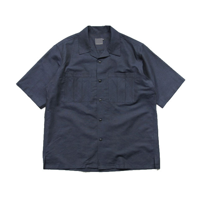 comm. arch. / Cotton Linen Open Collar SS Shirt - Blue Hole