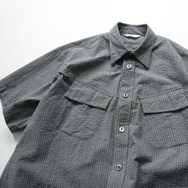 FUJITO / Short Sleeve Fatigue Shirt - Seersucer Grey