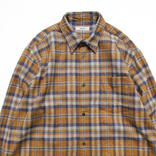 FUJITO / Big Silhouette Shirt - Cotton Nel Orange Check