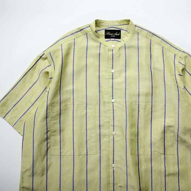 HAVERSACK Attire / Loose fit Band Collar S/S Shirt - Yellow Stripe
