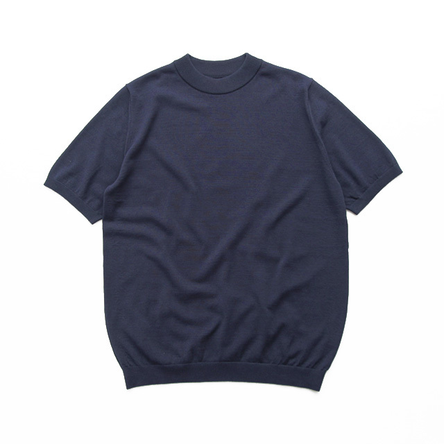MOONCASTLE / Ice Cotton Knit Mock Neck Tee - Navy