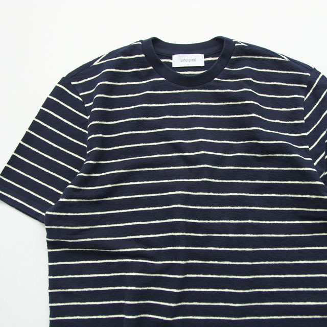 unfeigned / Basic T-Shirt - Terry Blue Graphite with Lemon Stripes