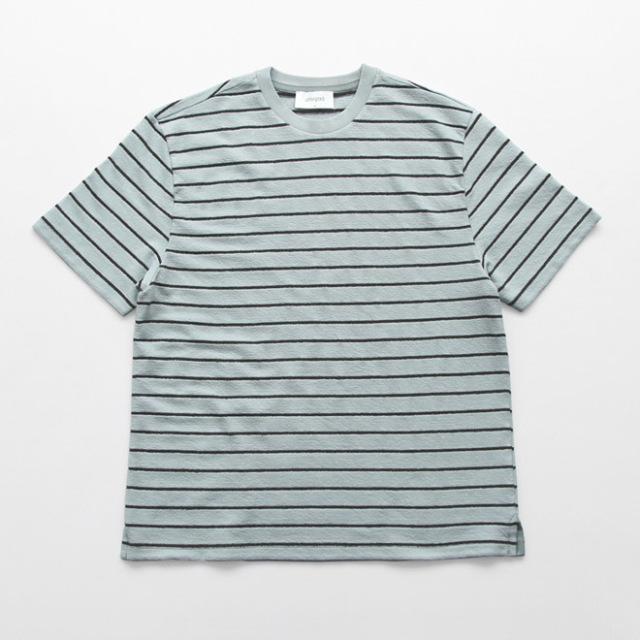 unfeigned / Basic T-Shirt - Terry Pearl Blue with Charcoal Stripes