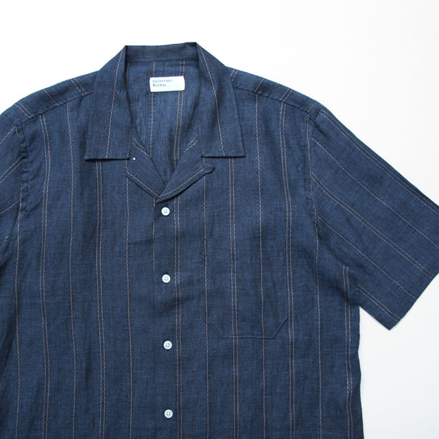 Universal Works / Road Shirt - Stripe Linen Navy