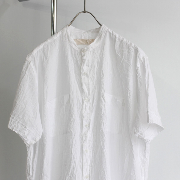 <30% OFF> Vas-y Lentement / Band Collar Oversized Short Slv.Shirt - White