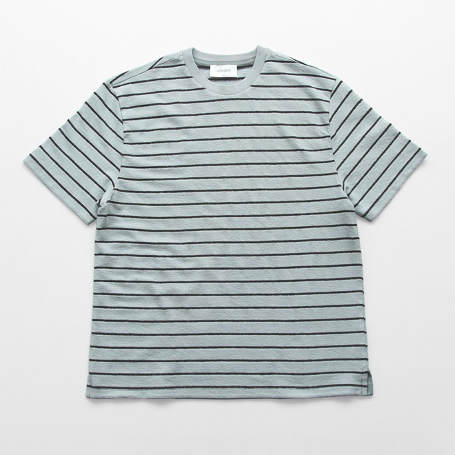 unfeigned / Basic T-Shirt - Terry Pearl Blue with Charcoal Stripes