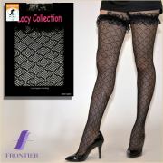 Lacy　フリル付ダイヤ柄ネットガーターストッキング　ブラック　黒