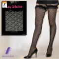 Lacy　フリル付ダイヤ柄ネットガーターストッキング　ブラック　黒