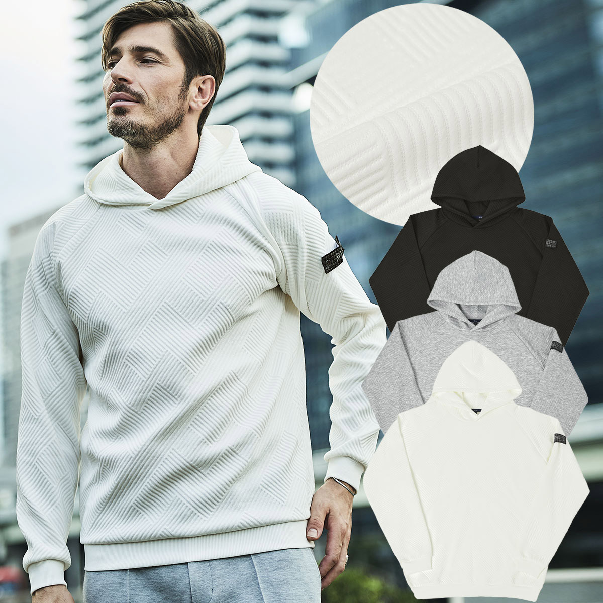 ［会員限定SALE］在庫限り　秋冬　ジオメトリックジャガードストレッチパーカー 無地 240413 G-stage ジーステージ　［6300］