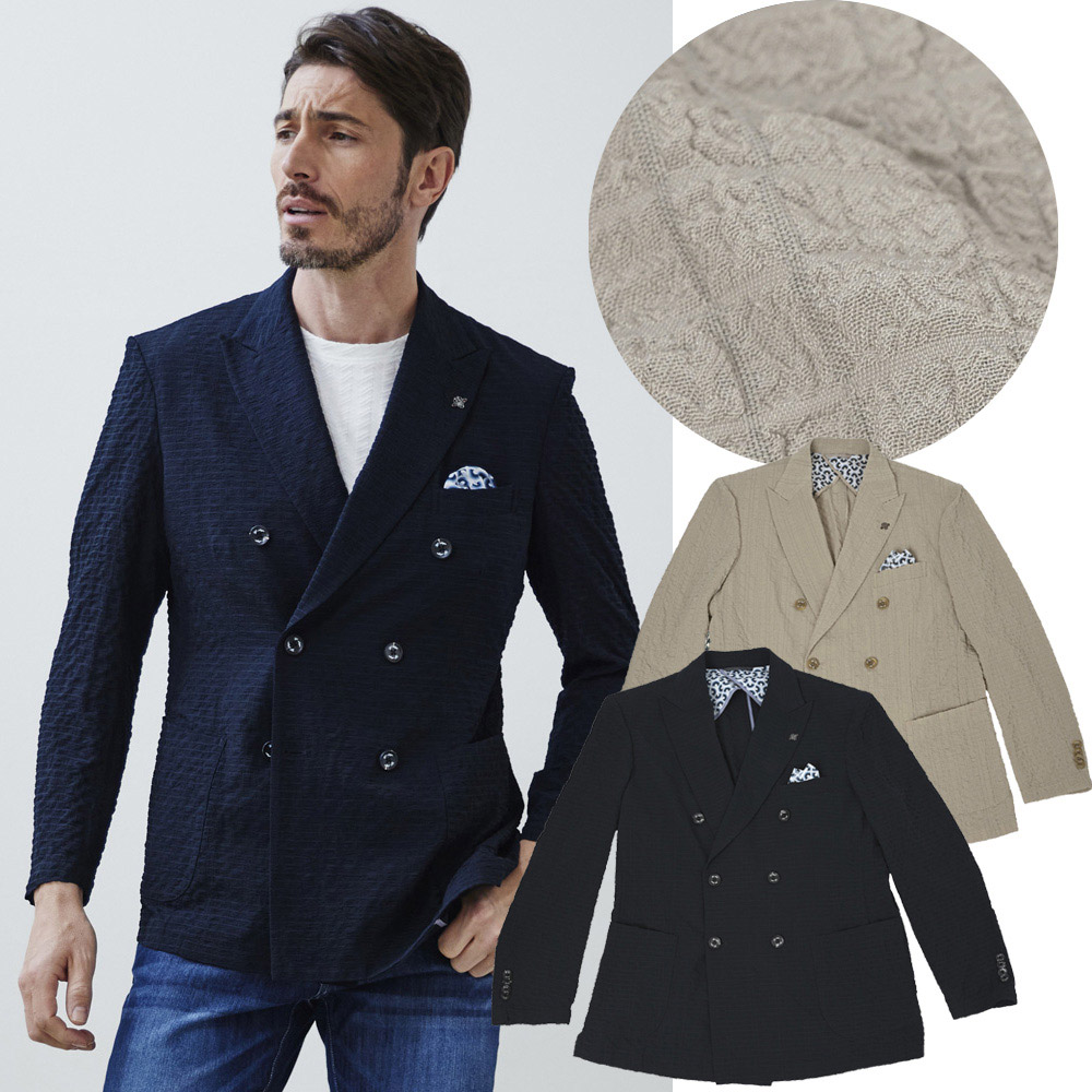 [WEB限定販売]SALE 清涼 ドビー サッカー ダブルブレストジャケット 吸汗速乾 ストレッチ サマージャケット 540217 G-stage ジーステージ