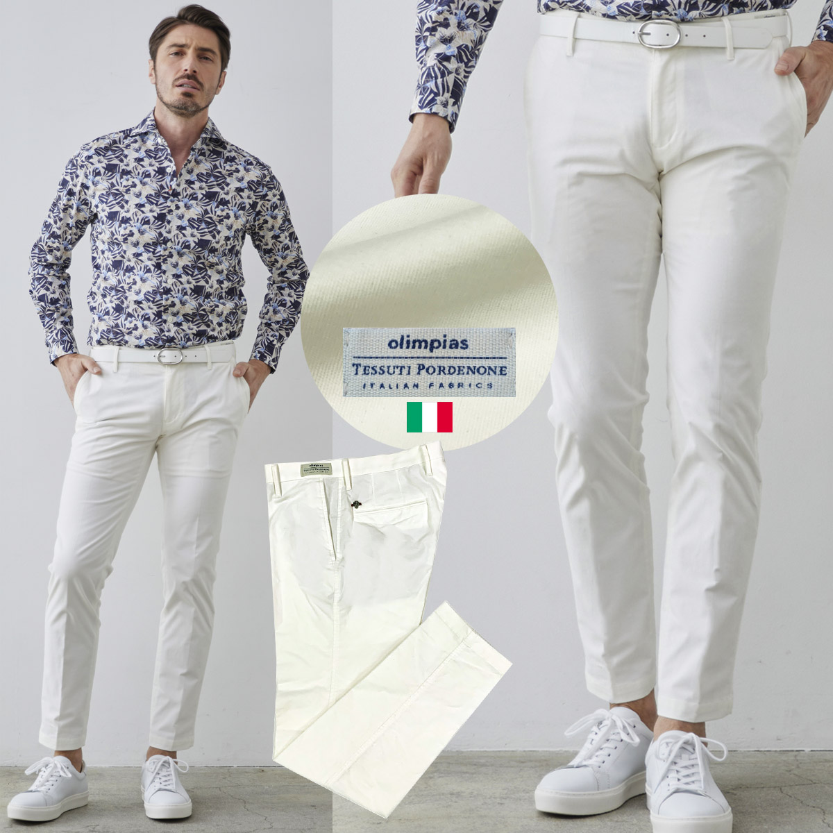 メンズ,カジュアル,パンツ,スラックス,ストレッチ,テーパード,イタリア製生地,ツイル,OLIMPIAS,コットン,綿混