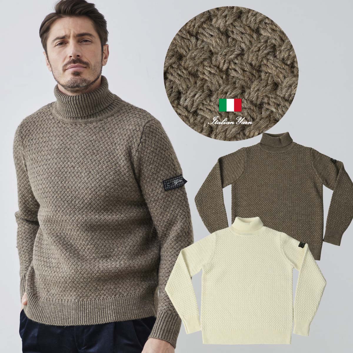 セーター,タートルネック,アルパカ,イタリア,ニット,ウール混,バスケット編み,秋冬,メンズ,630704,G-stage,ジーステージ
