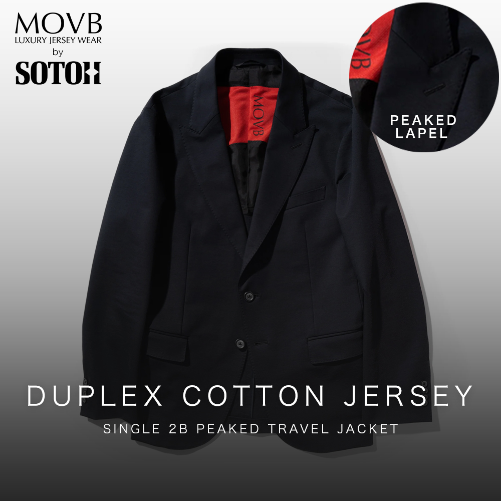 【MOVBモーヴ】日本製Duplex Cotton Jersey シングル２Bピークド・トラベルジャケット MOVB　ビジネス