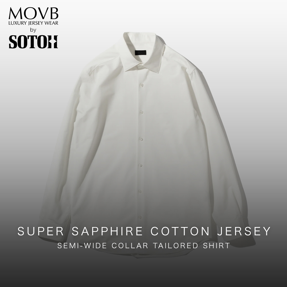 【MOVBモーヴ】日本製Super Sapphire Cotton Jersey セミワイドカラー テーラードシャツ MOVB　ビジネス