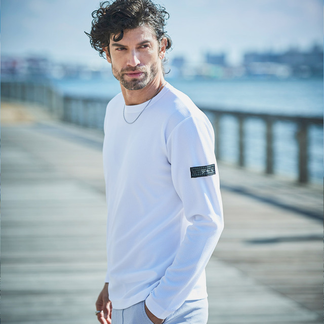 WEB限定] 長袖ストレッチTシャツ 真っ白クルーネックロンT 151521 G