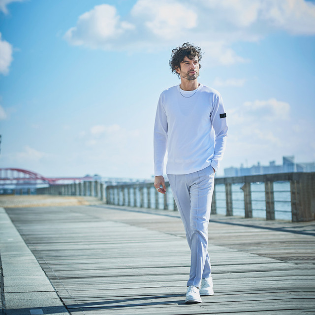 WEB限定] 長袖ストレッチTシャツ 真っ白クルーネックロンT 151521 G