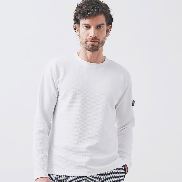 WEB限定] 長袖ストレッチTシャツ 真っ白クルーネックロンT 151521 G