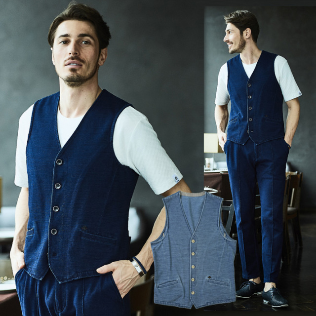 Sale スラブインディゴジャージライトジレ ブルー ネイビー ベスト G Stage ジーステージ メンズウエアg Stage