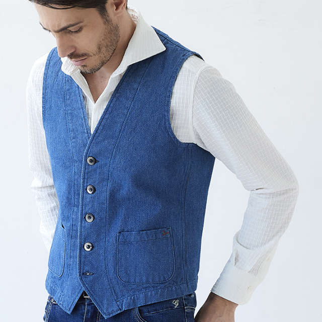 Sale 日本製 デニムジレ ベスト インディゴウォッシュド ブルー ネイビーストライプ ベスト G Stage ジーステージ メンズウエアg Stage