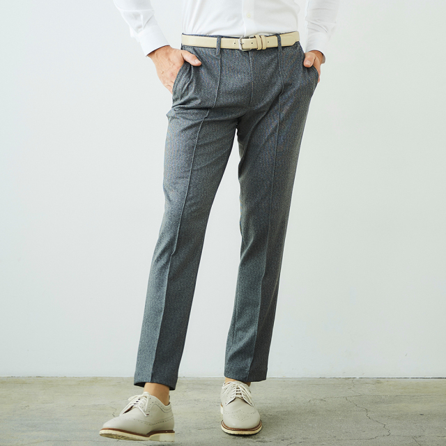 【チャコールグレー】ラナテックヘリンボーン | クリースステッチテーパードパンツ MEN'S MELROSE パンツ ラナテックヘリンボーン | クリースステッチ