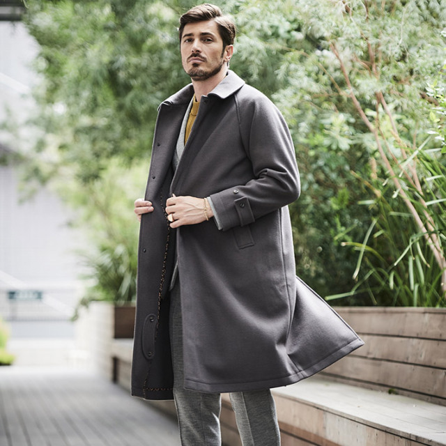 MACKINTOSH LONDON】 押え ヘリンボーンジャージーステンカラーコート