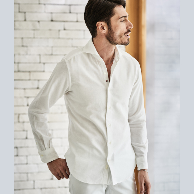 日本製 バックパイルシャツ 今治パイル 長袖シャツ 裏パイル ホワイト