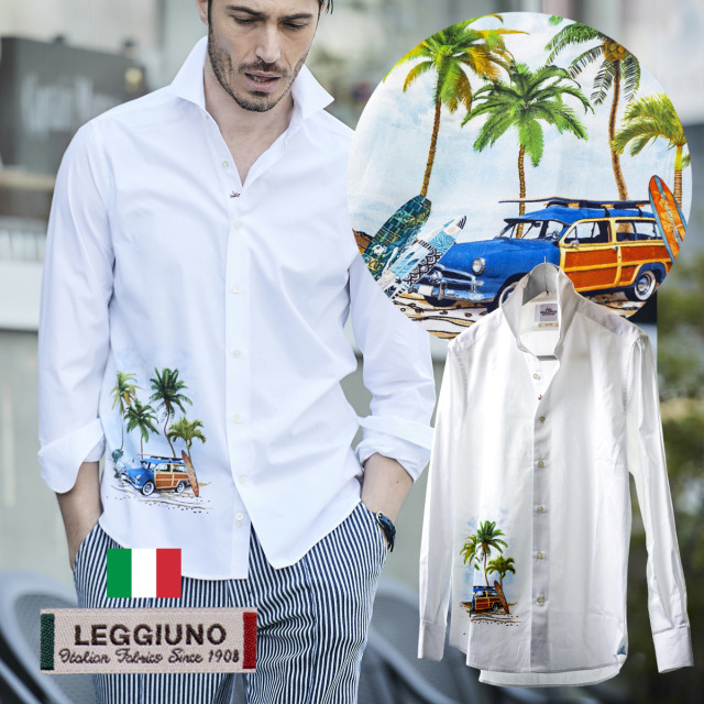 Sale 日本製イタリア生地leggiuno社製 メンズシャツ 白シャツ サーフボード セミワイド コットン Gallipoli Camiceria ガリポリカミチェリア メンズウエアg Stage