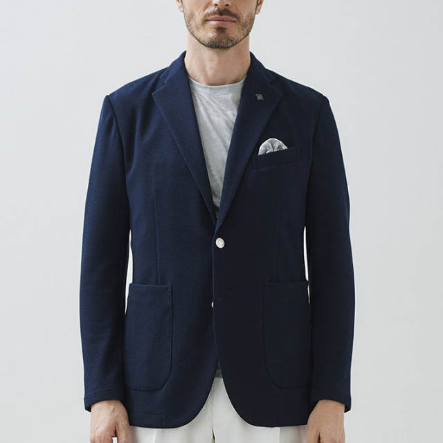 会員様限定決算SALE]イタリア製ストレッチジャージネイビーブレザー  