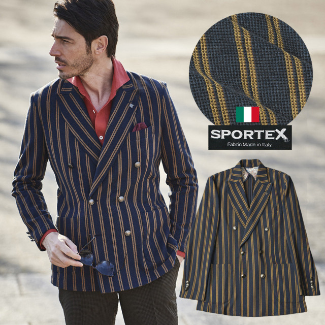 会員様限定販売在庫限り] イタリア製ストレッチジャージ ストライプ  