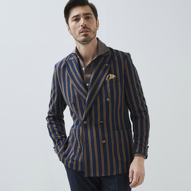 会員様限定販売在庫限り] イタリア製ストレッチジャージ ストライプ  