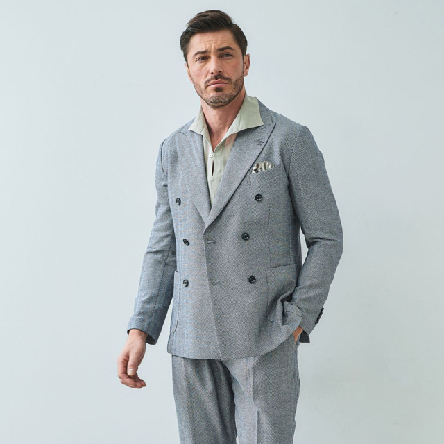 綿麻ヘリンボーンストレッチダブルジャケット 360205 G-STAGE ジーステージ