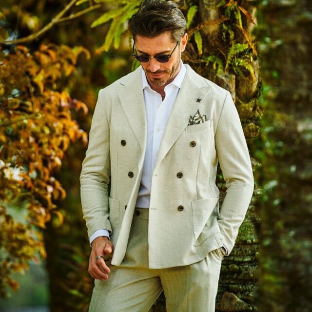 綿麻ヘリンボーンストレッチダブルジャケット 360205 G-STAGE ジーステージ