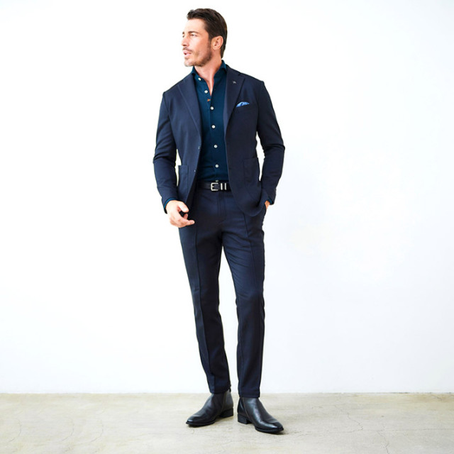 g-stage 吸湿発熱素材 ソフトサーモ ストレッチ スーツ　ネイビー　46 吸湿発熱素材ソフトサーモストレッチジャケット 450209 G-stage ジー