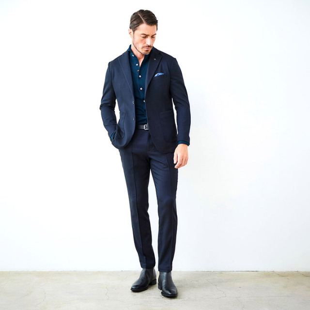 g-stage 吸湿発熱素材 ソフトサーモ ストレッチ スーツ　ネイビー　46 吸湿発熱素材ソフトサーモストレッチジャケット 450209 G-stage ジー